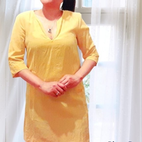 Zara Basic Yellow Shift Quarter Sleeves Dress Small - Picture 1 of 10